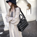 Women Retro Cotton Padded Nylon Messenger Bag Large Top-handle Bag (Black)