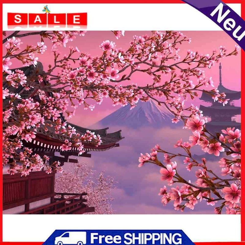 Diamond Painting 5D Full Round Drill Mosaic DIY Peach Blossom View Art Decor Kit