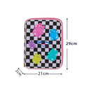 Girl Cartoon PU Checkerboard Pattern Tablet Case Zipper Clutch (Black) Newly