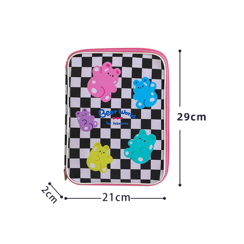 Girl Cartoon PU Checkerboard Pattern Tablet Case Zipper Clutch (Black) Newly