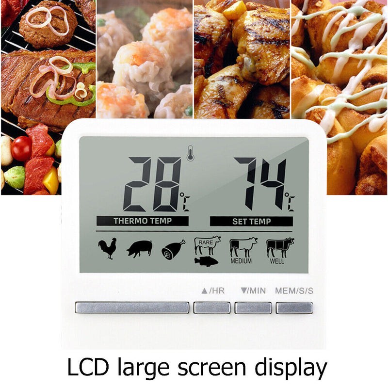 Digital Kitchen Grill Thermometer LCD Display Long Probe Cook Alarm Timer