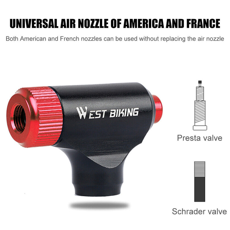 WEST BIKING CO2 Bike Pump Head for MTB Mountain Road Bike Presta Schrader V