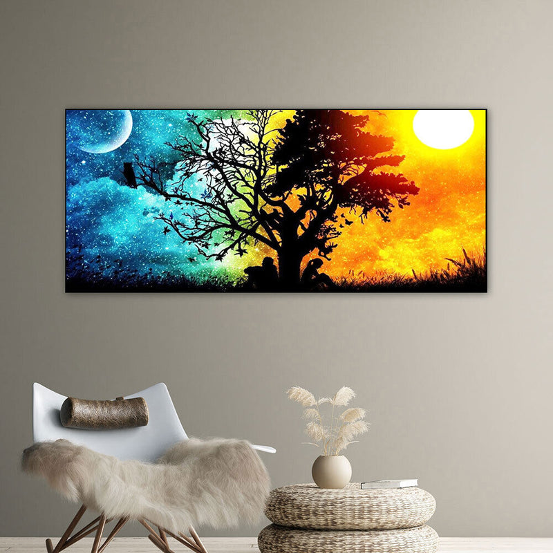Sun Moon Tree Oil Paint By Numbers Kits Canvas Picture Wall Art DIY Craft Color
