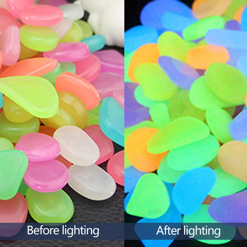 Glow in The Dark Rocks - 100pcs Glowing Pebble Powered by Sunlight for Fish Tank