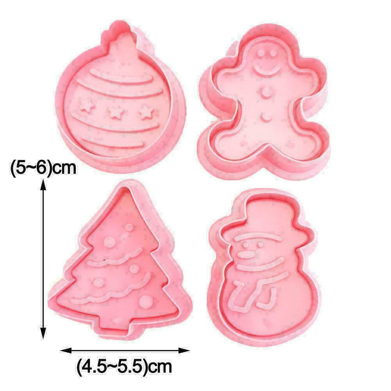 4Pc/Set Christmas Cookie Biscuit Plunger Mould Fondant Mold P1X7 Baking P6I8