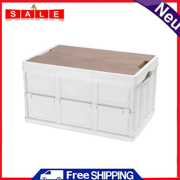 Camping Outdoor Foldable Organizer Case Storage Box w/ Wooden Lid (White M)