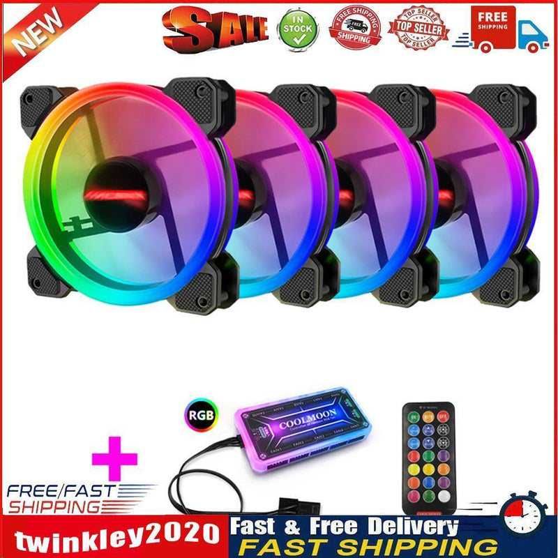 COOLMOON 12cm RGB Small 6 Pin PC Case Cooling Fan with Controller (4 Fan) Newly