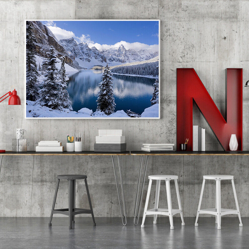 Mountain Lake Frameless Oil Paint by Numbers Kit Handpainted Canvas Picture