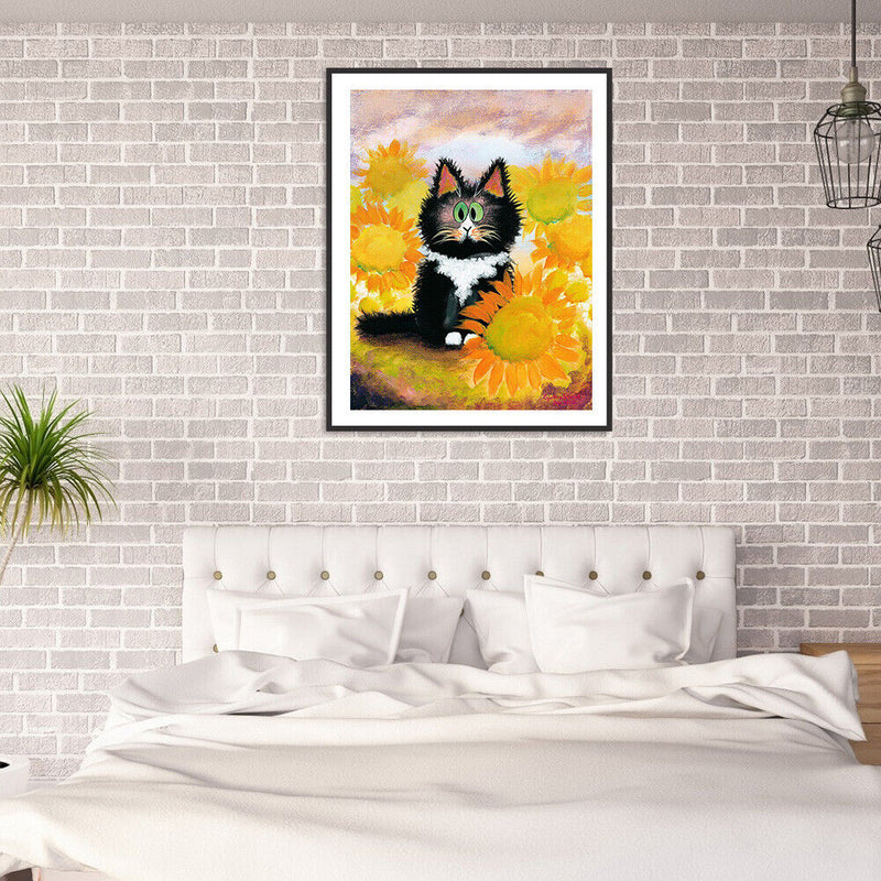 5D Sunflower Cat Mosaic Diamond Painting Drawing Full Round Drill DIY Art Craft