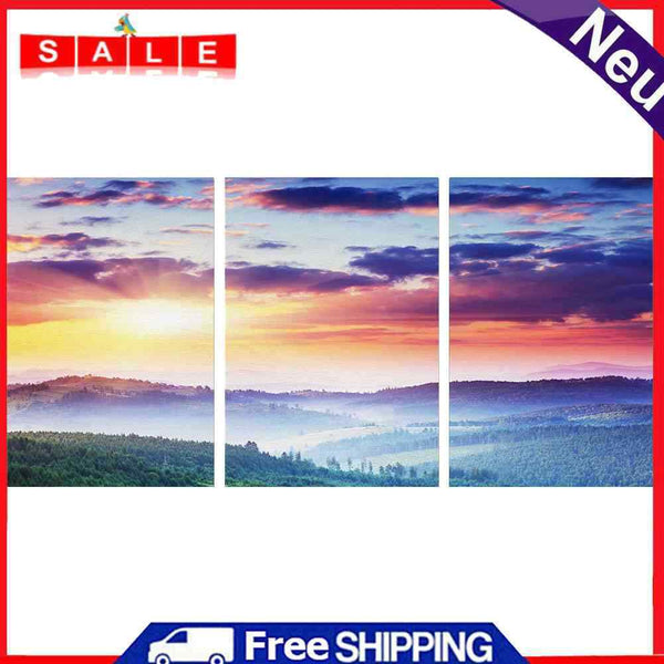 3 Panels Sunrise Oil Paint By Numbers Kits Canvas Picture Wall Art DIY Decor