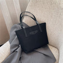 Simple Solid Handbags Women PU Linen Big Capacity Shoulder Bags Portable Totes