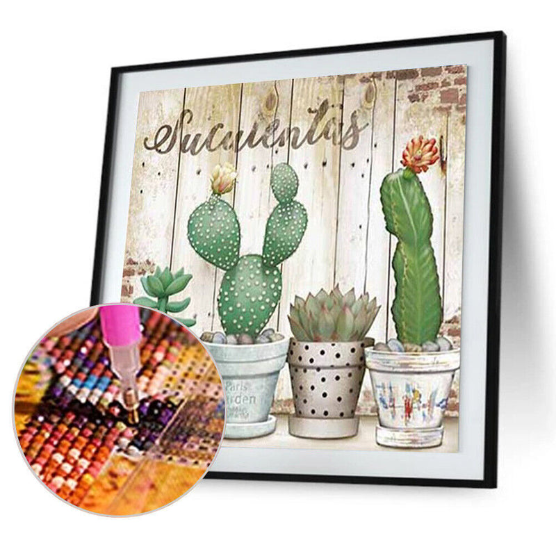 DIY Cute Cactus Mosaic Full Round Diamond Drawing Handmade Rhinestone Craft Gift