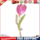 Tulip Flower Brooch Pin Crystal Rhinestone Women Costume Jewelry(Rose Red)