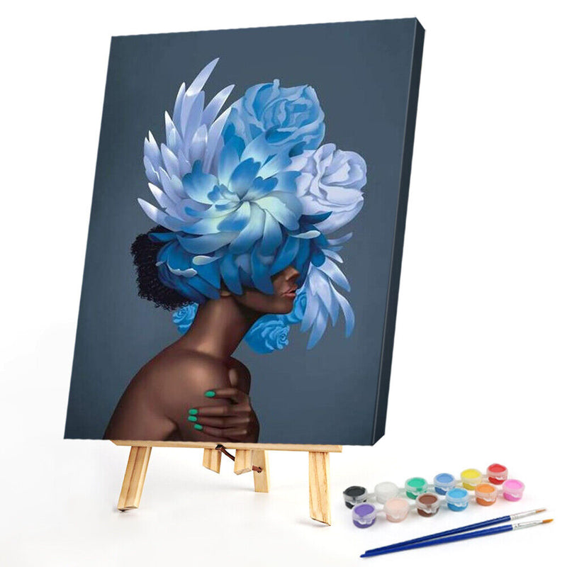 DIY Paint By Number Kit Frameless Girl with Flowers Handpainted Canvas Art Decor