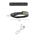 COB LED Sensor Headlight Flashlight USB Outdoor Camping Strong (D Yellow)