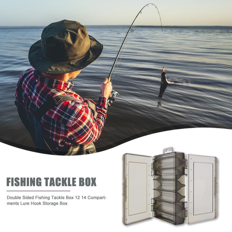 Double Sided Fishing Tackle Box 12 Compartments Bait Lure Hook Box (Black) Newly