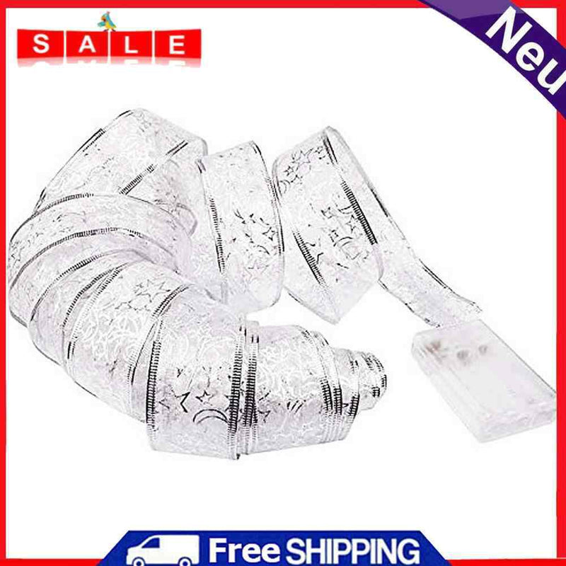 2 x chains of lights, Christmas ribbon, bow, tree, holiday decoration (white, 5