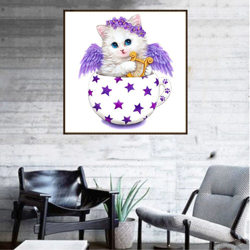 Cat 5D DIY Diamond Painting Embroidery Mosaic Needlework Home Decor(Purple)