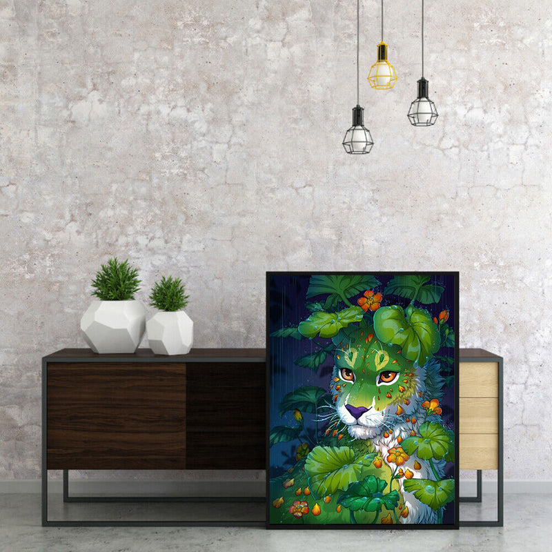Hand Painted Oil Paint by Numbers DIY Cute Leopard Drawing Wall Decoration Gift