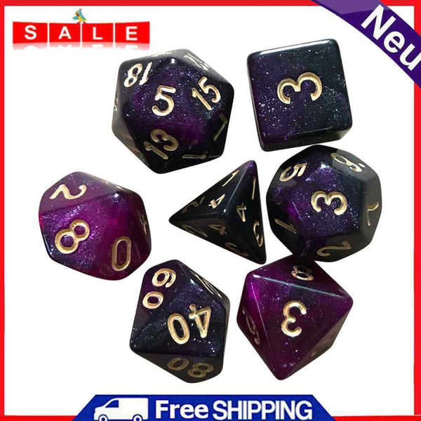 7pcs/Set Dichromatic Dices Digital Polyhedron Starry Sky Dice Entertainment Tool
