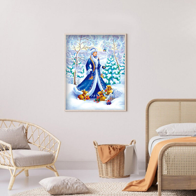 Woman and bird in the snow 5D DIY Partial Special Shape Drill (KA093 )