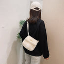 Plush Rabbit Tail Messenger Bag Women Solid Street Shoulder Satchel (White)