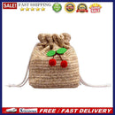 Female Pure Braided Messenger Purse Casual Cherry Handmade Straw Shoulder Bag