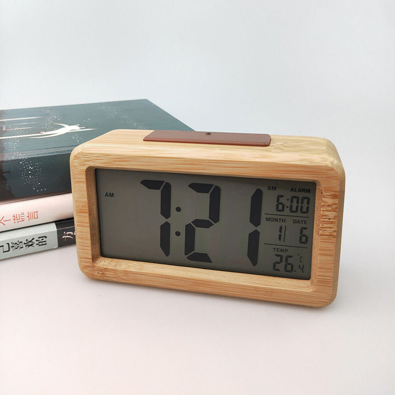 Digital Alarm Clock, Wooden Electronic Clocks Battery Operated with Backlight