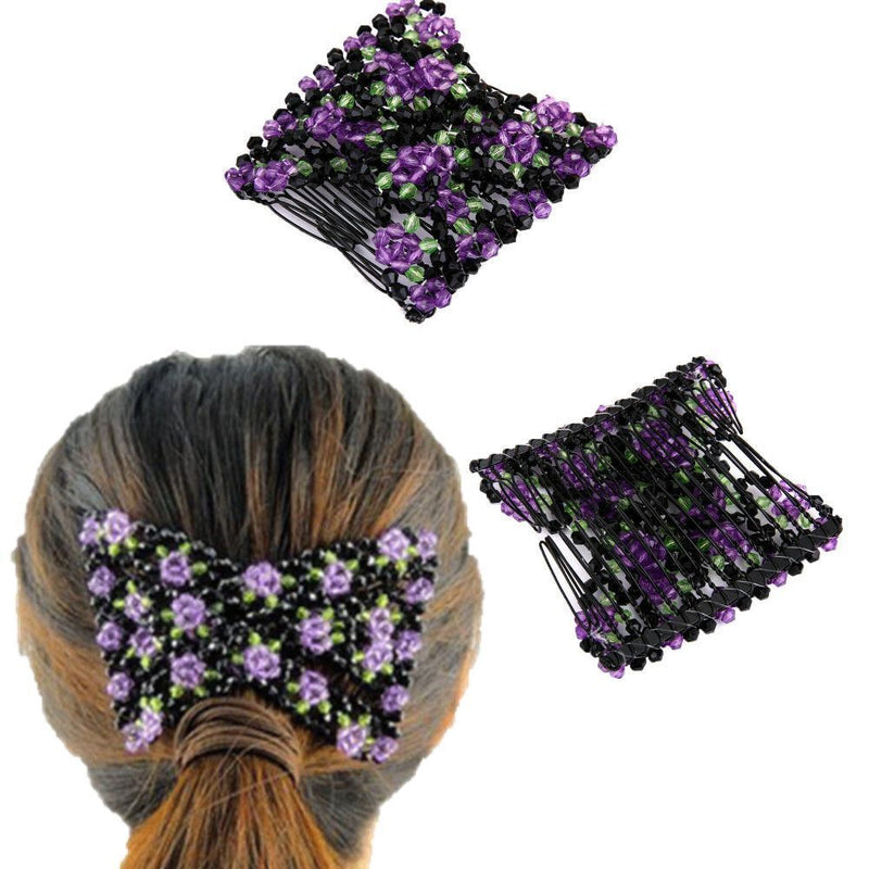Stretchy Women Girls Magic Beads Double Hair Comb Hair Combs Clips Elasticity