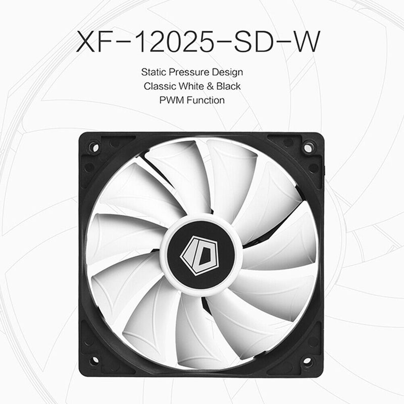 XF-12025-SD-W 120mm PWM Desktop Computer Case Fan with Black Frame White Blade