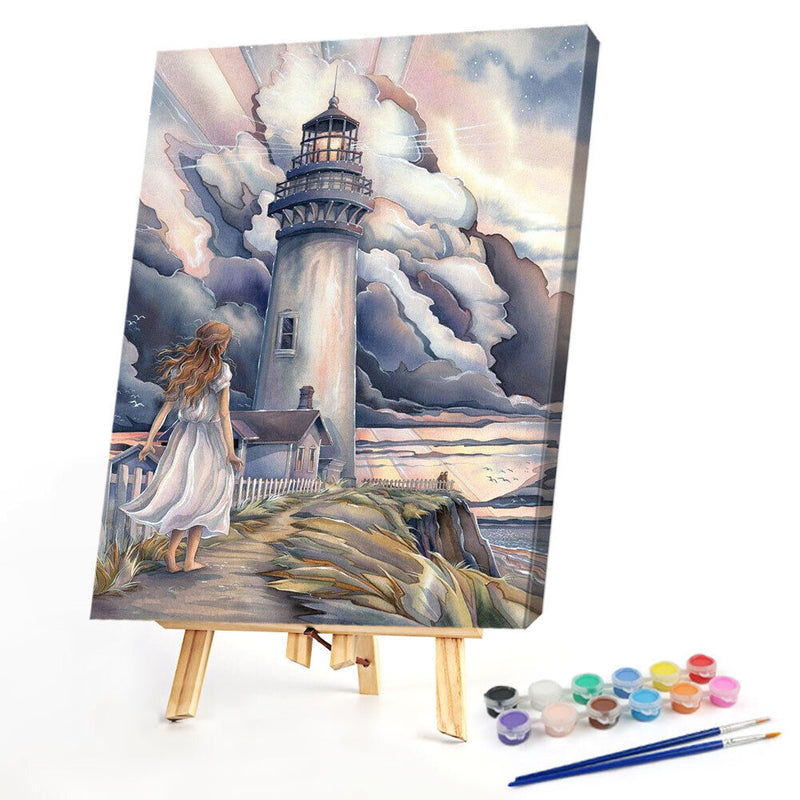 Lighthouse After Storm Oil Paint By Numbers Kits DIY Handpainted on Canvas
