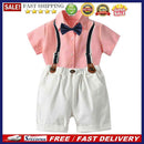 British Style Small Pocket Bow Tie Children Boys Summer Shirt Bib Pants Set