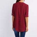 Fashion Chiffon Women Long Sleeve Tops V-neck Casual Pure Color Loose T-shirt