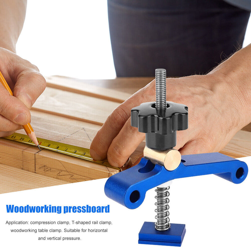 Woodwork T-Track Hold Down Clamp T-Slot Table Workbench Wood Fixture (Blue)
