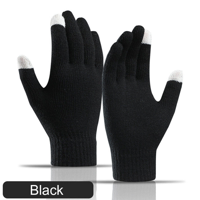 Full Finger Knitted Gloves Men Women Bike Warm Touch Screen Mittens (Black)