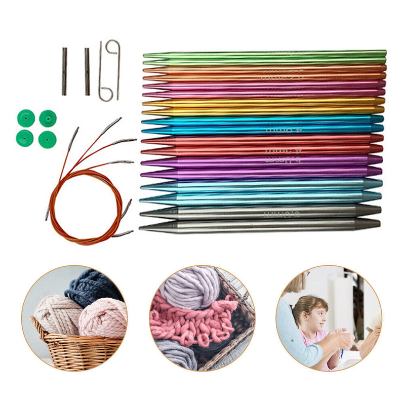 9 Pairs Sweater Weaving Ring Needles Set Aluminum Alloy Crochet Hook Crafts Tool