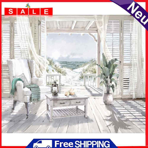 DIY Digital Picture Balcony Sea View Oil Painting By Numbers Acrylic Craft Kit