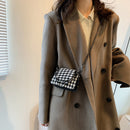 Houndstooth Plaid Print Shoulder Bag Women Woolen Crossbody Bags Chain Purse