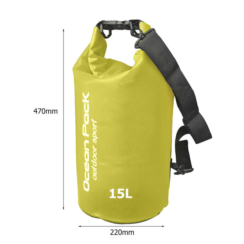 Waterproof Pouch Dry Sack for Drifting Swimming Trekking Bag (Yellow 15L) Newly