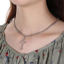 Jewelry PadLock Pendant Necklace Long Chain Hollow Cross Pendant Punk Choker