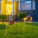 LED Solar Kettle Light Wrought Iron Hollow Flower Water Can Fairy Lamp (B) Newly