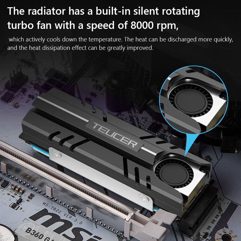 TEUCER 3 Pin M.2 Solid State Hard Disk Fan Heatsink for NVMe NGFF 2280 SSD Newly