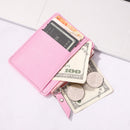 Women Retro Leather Coin Purse Zipper Litchi Pattern Men Card Holder (Pink)