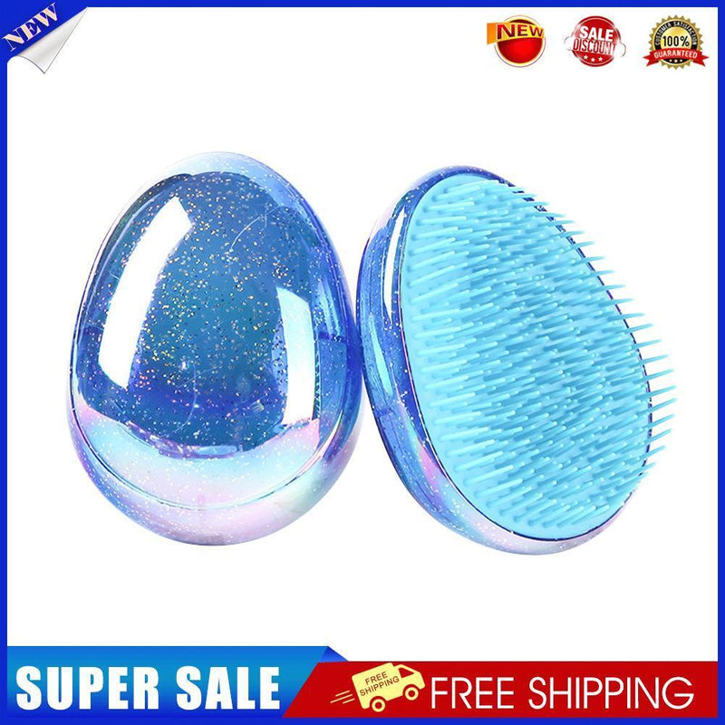 Round Shape Hair Comb Egg Sequin Anti-Static Massage Styling Brush (Blue)