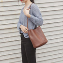 Ladies Leather Handbag Women Pure Color Totes Fashion Bucket Travel Shoulder Bag