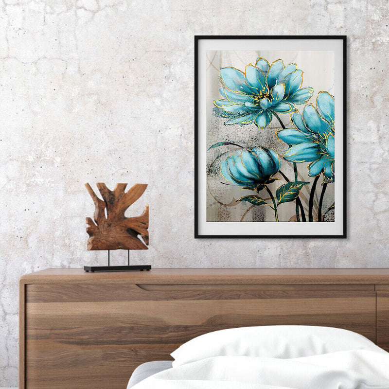 Blue Flower Painting Printed Living Room Decoration Wall Hanging Art Home Decor