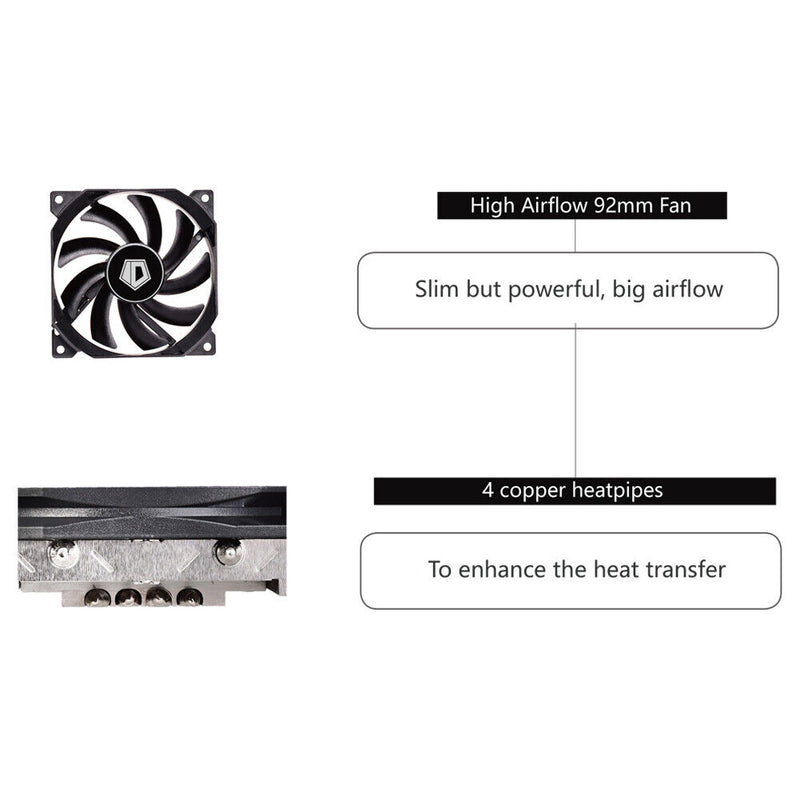 ID-COOLING IS-30 CPU Cooler with Quiet PWM Fan 4 Direct Contact Heatpipes Newly
