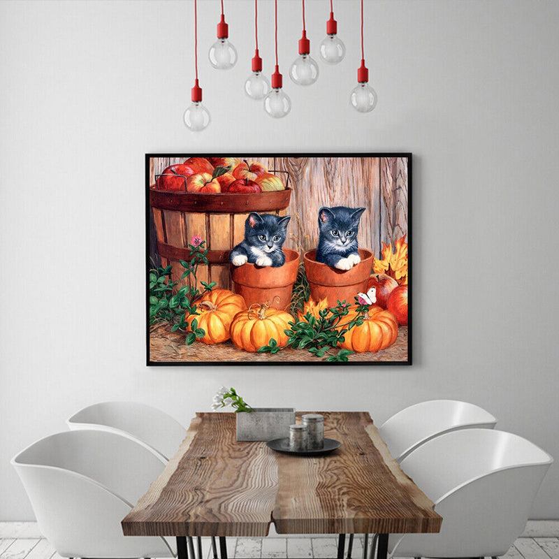 Black Cat and Pumpkin Oil Paint By Numbers Kit Frameless Drawing Picture