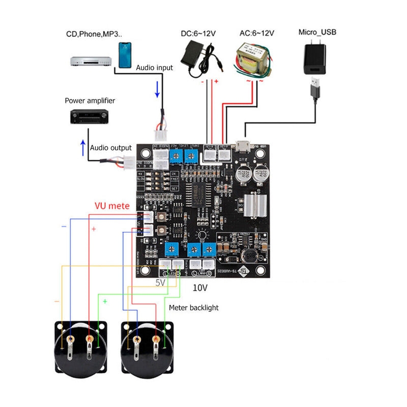 TS-VU002B Stereo Audio Amplifier Driver Board Adjustable DB VU Level Meter Newly