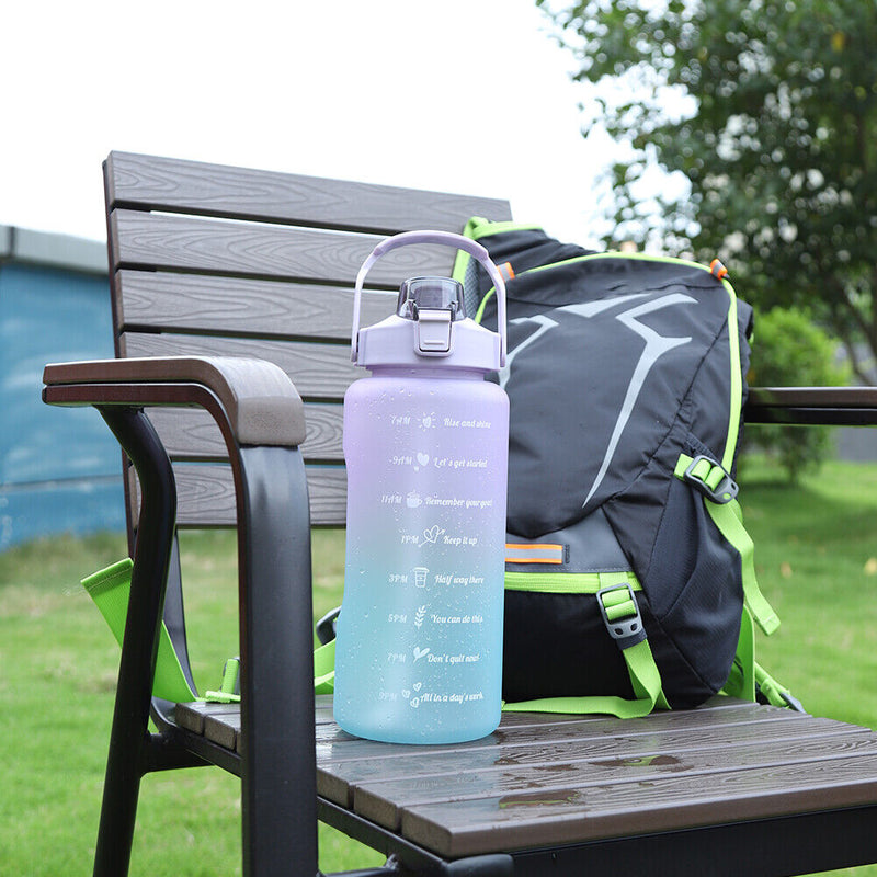 2000ml Water Bottle with Time Marker for Outdoor Sports Drink Cup (Purple) Newly